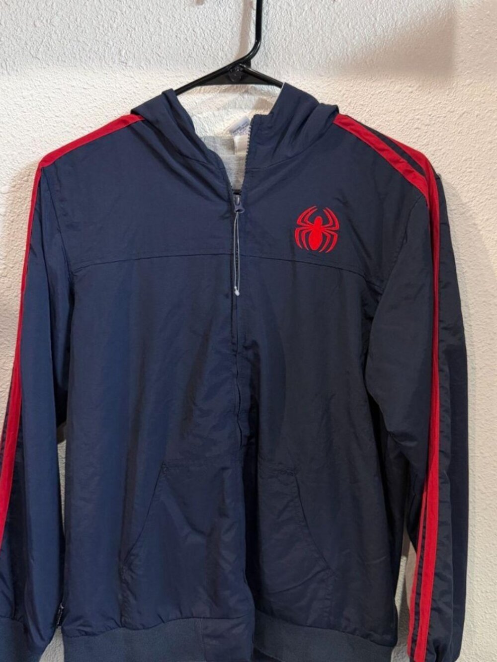 Universal Studios Kids Spider-Man Windbreaker Navy Hooded Jacket Size L